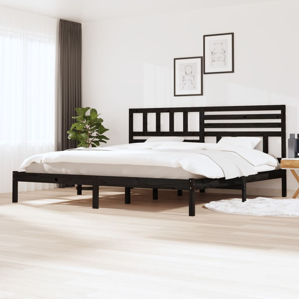 Sengeramme svart heltre furu 200x200 cm
