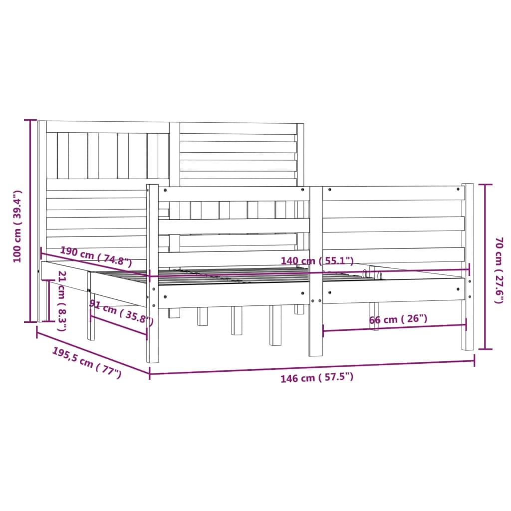 Sengeramme hvit heltre 140x190 cm hvit