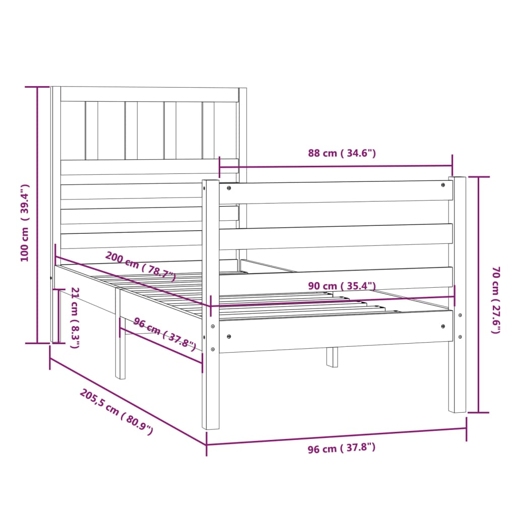 Sengeramme heltre 90x200 cm