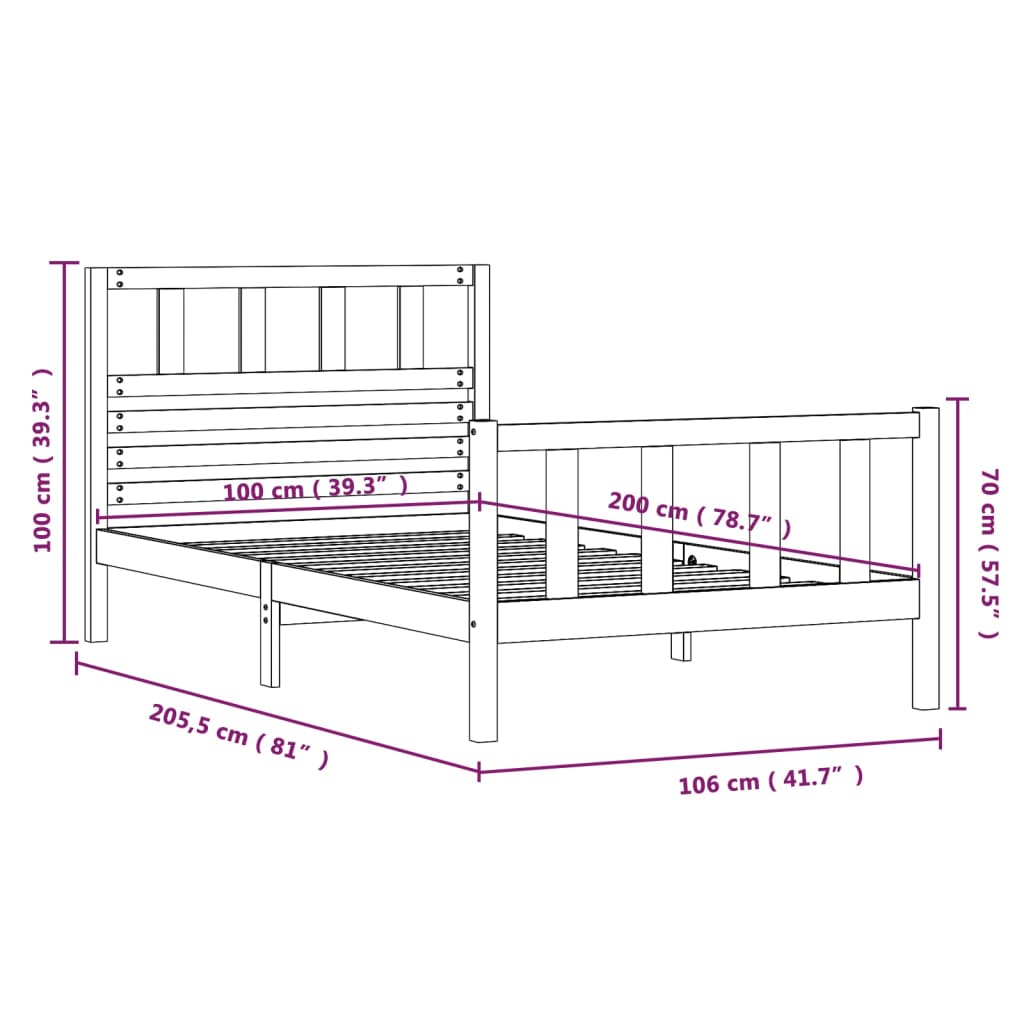 Sengeramme svart heltre 100x200 cm