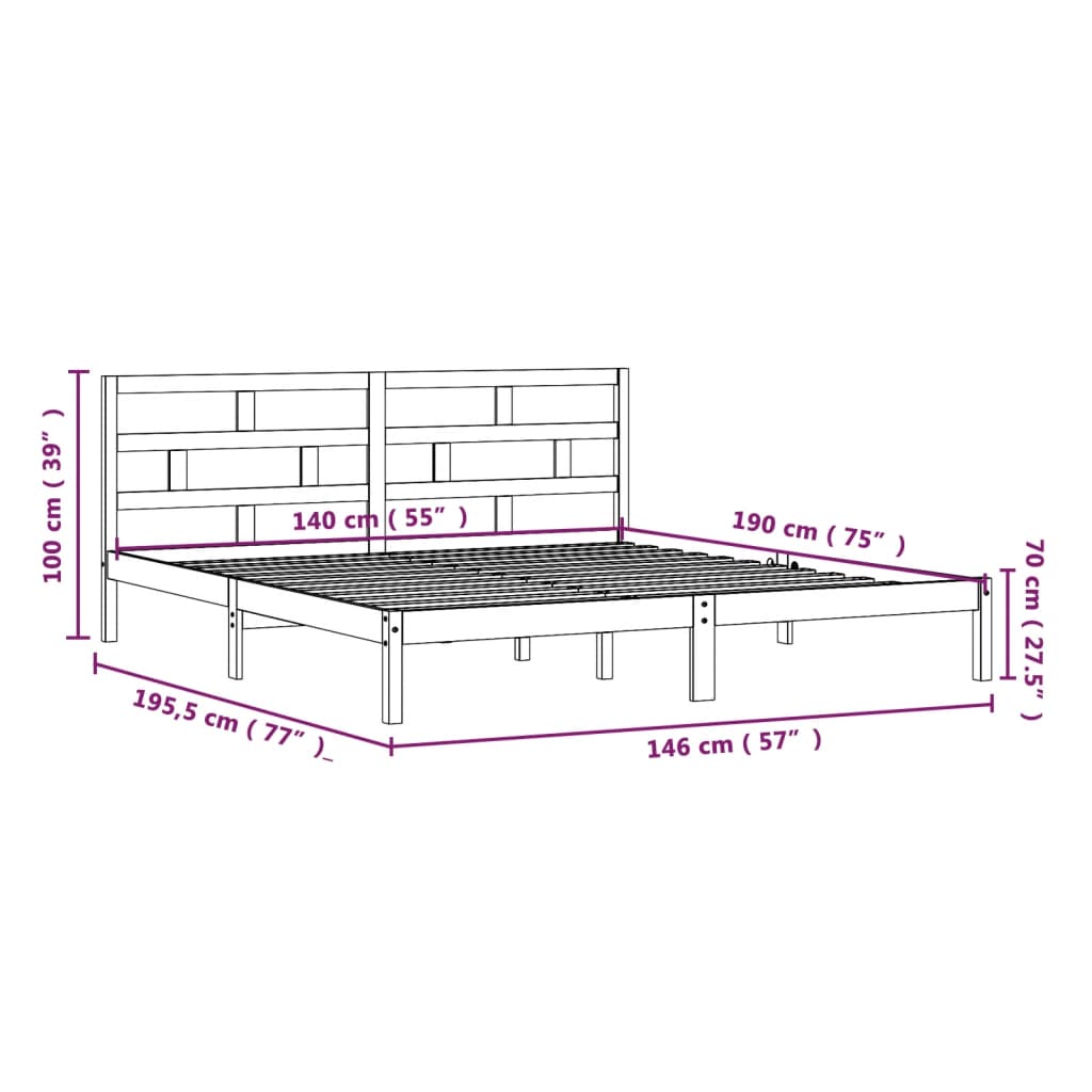 Sengeramme svart heltre furu 140x190 cm