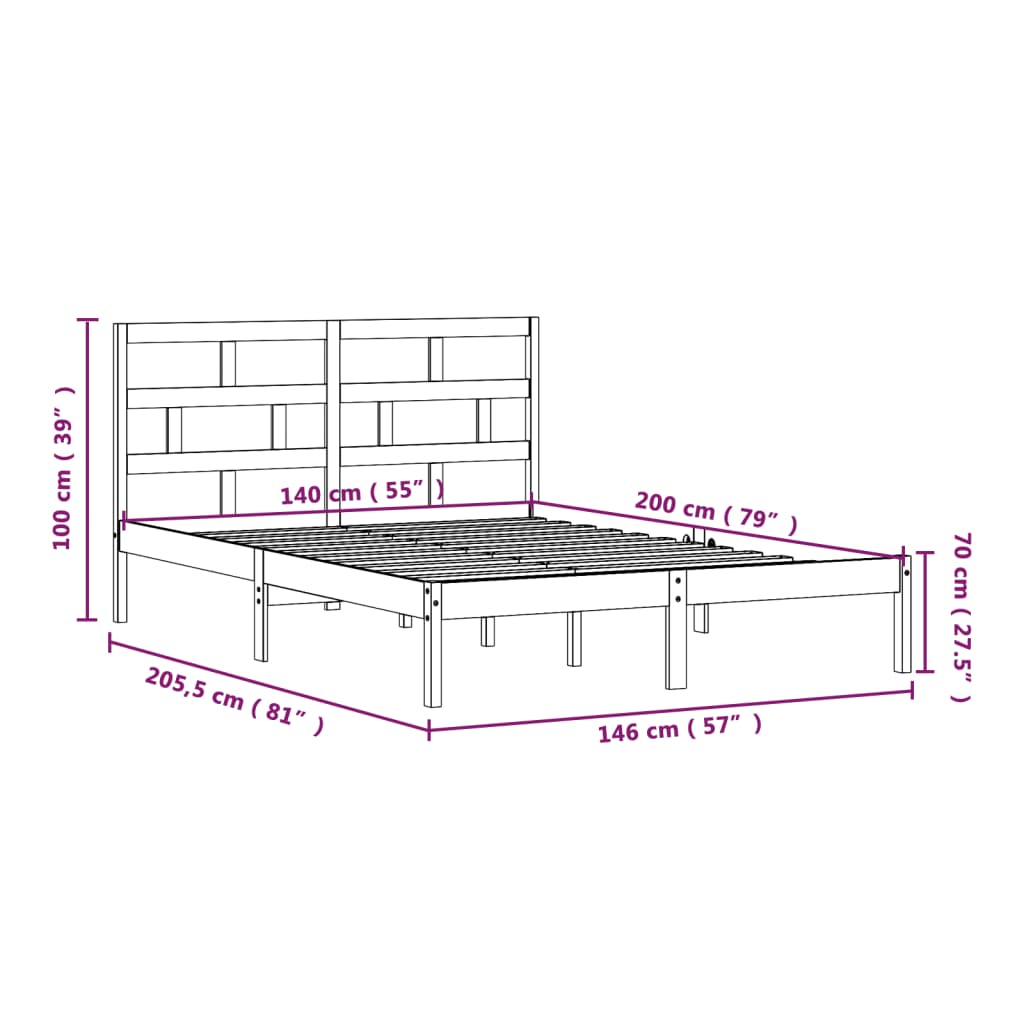 Sengeramme hvit heltre furu 140x200 cm