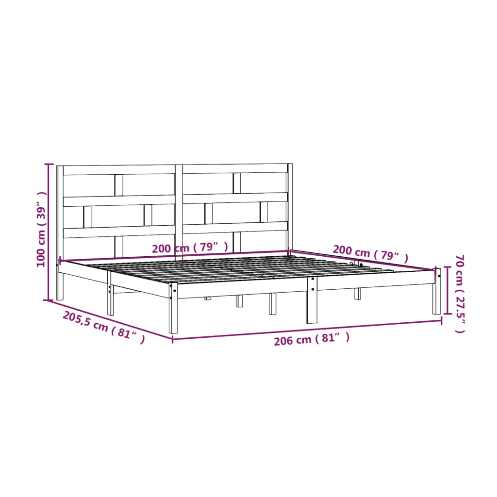Sengeramme svart heltre furu 200x200 cm