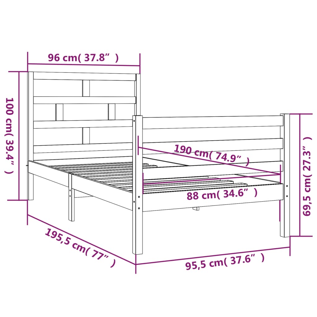 Sengeramme hvit 90x190 cm Single heltre