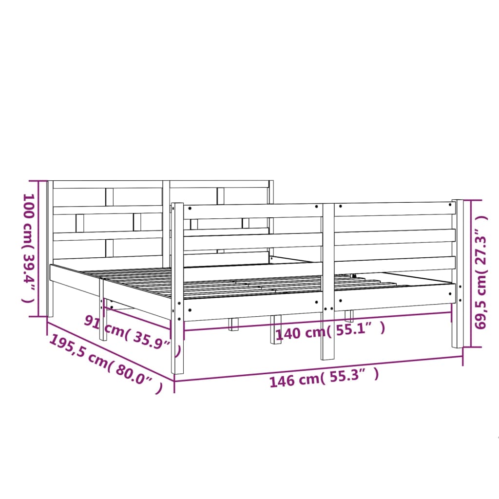 Sengeramme hvit heltre furu 140x190 cm