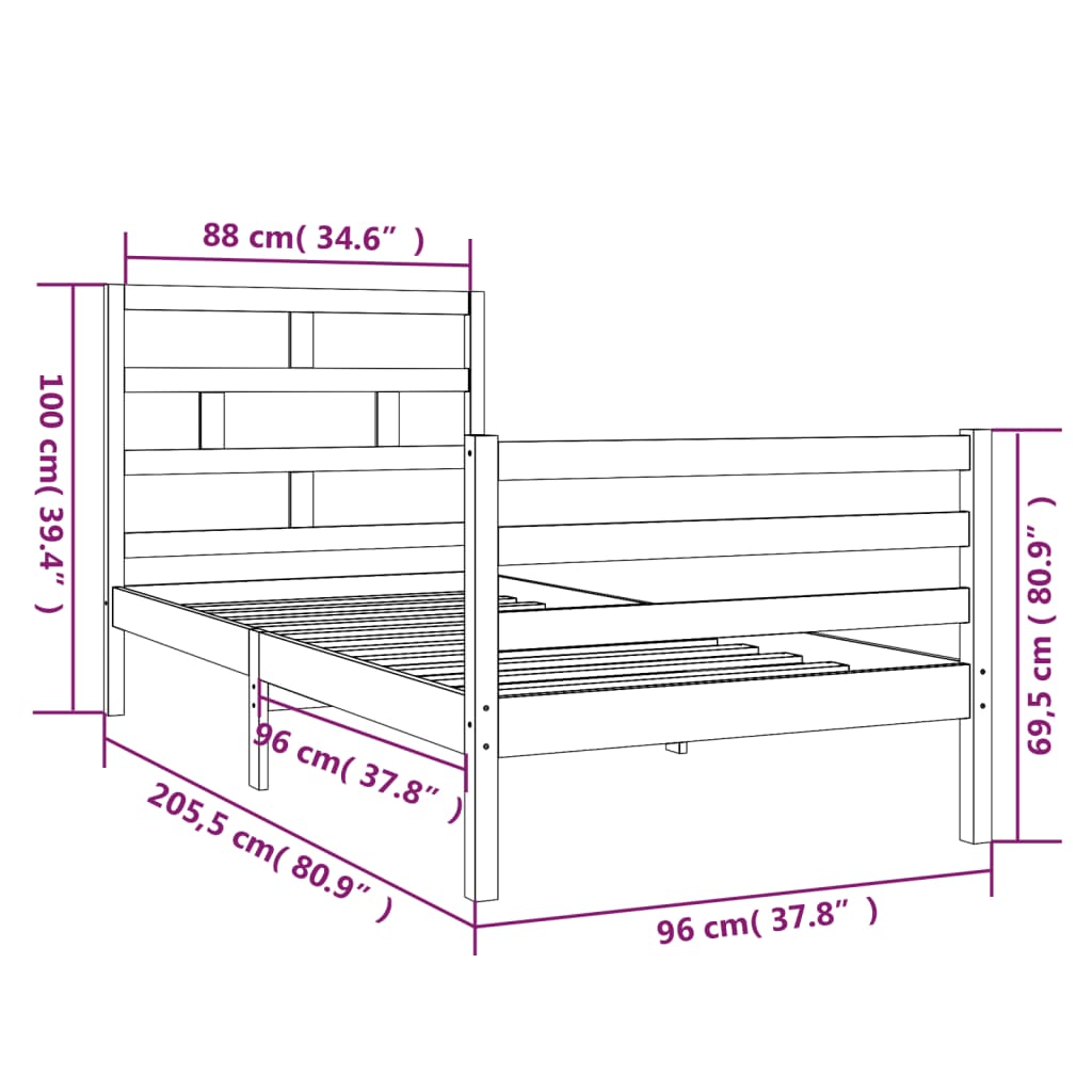 Sengeramme hvit heltre furu 90x200 cm