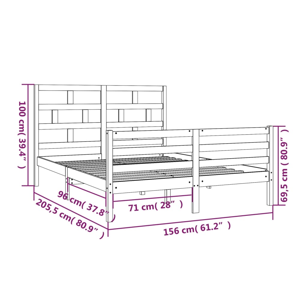 Sengeramme hvit heltre 150x200 cm King Size