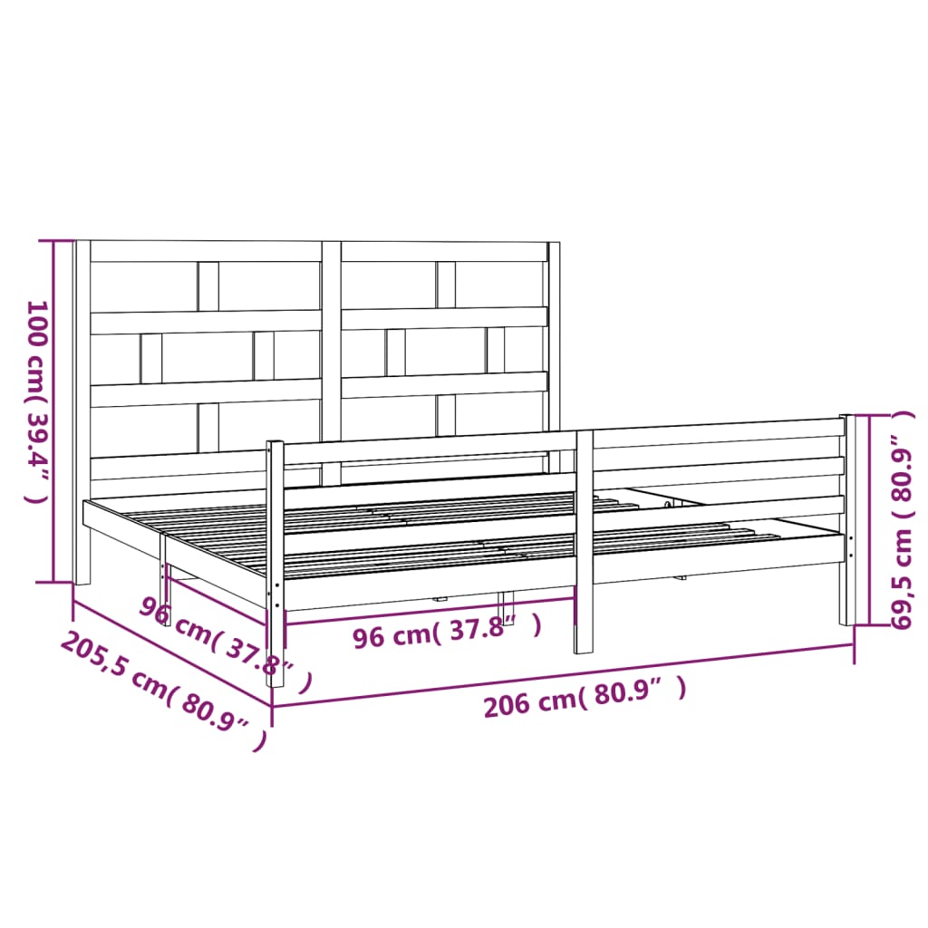 Sengeramme hvit heltre furu 200x200 cm