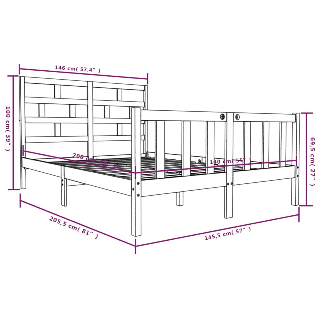 Sengeramme hvit heltre furu 140x200 cm