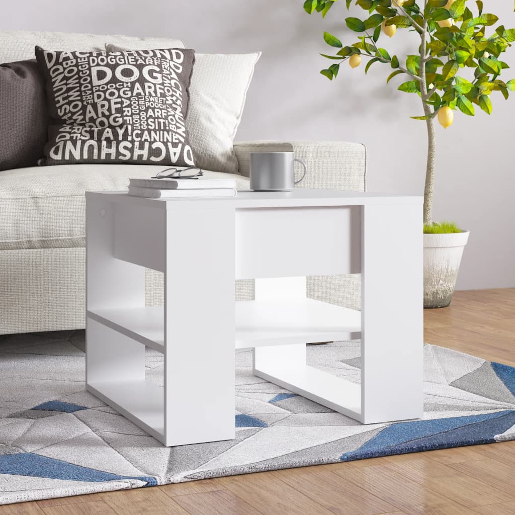 Salongbord hvit 55,5x55x45 cm konstruert tre