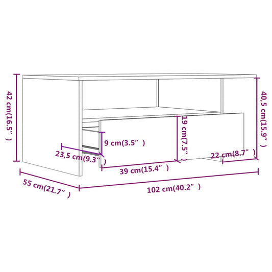 Salongbord hvit 102x55x42 cm konstruert tre