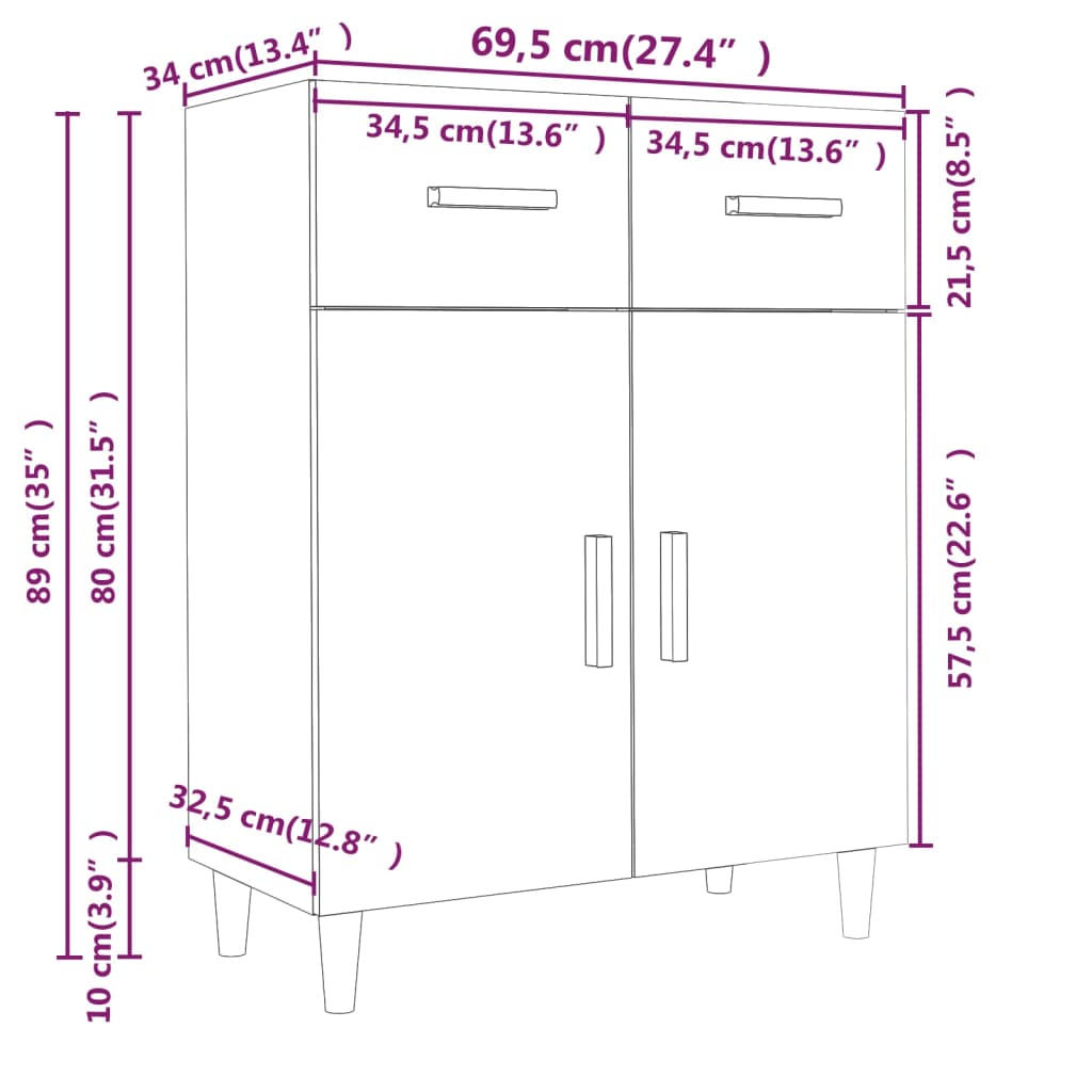Skjenk røkt eik 69,5x34x89 cm konstruert tre