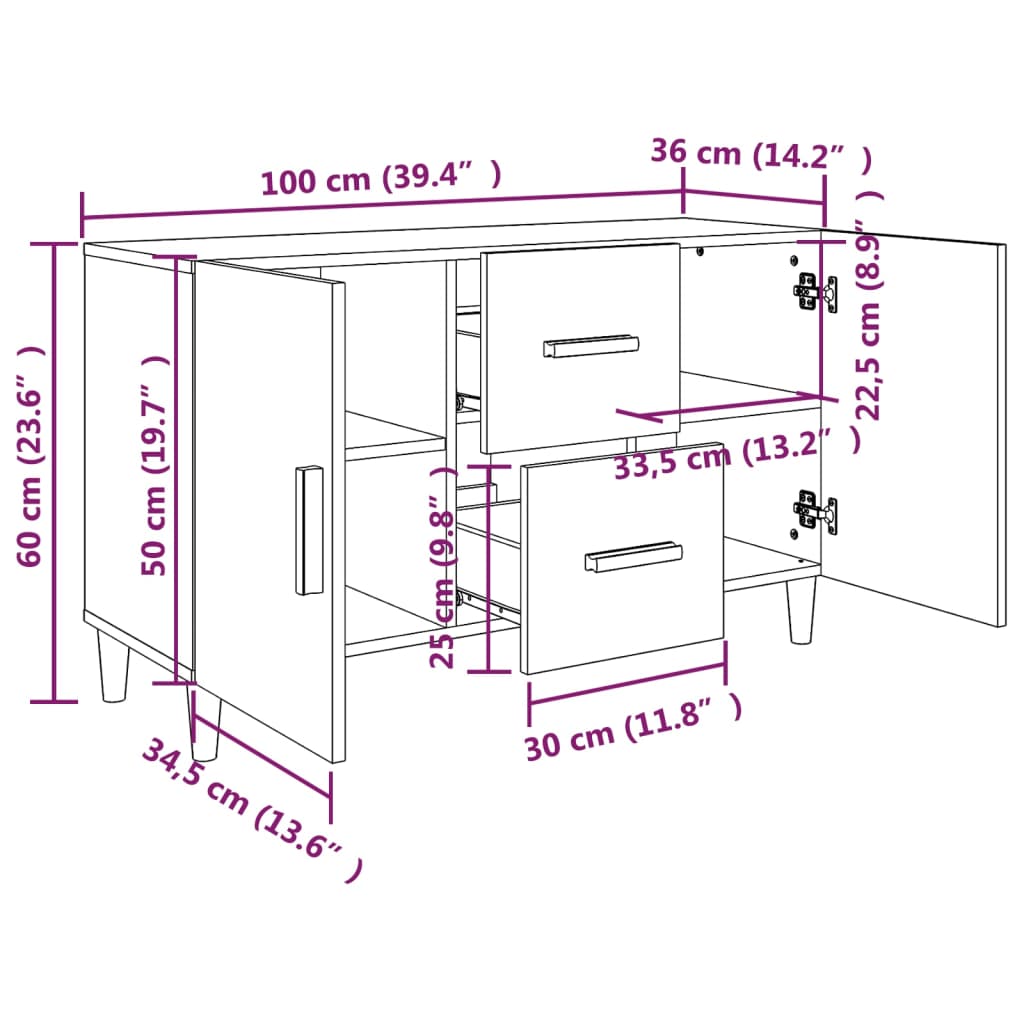 Skjenk røkt eik 100x36x60 cm konstruert tre