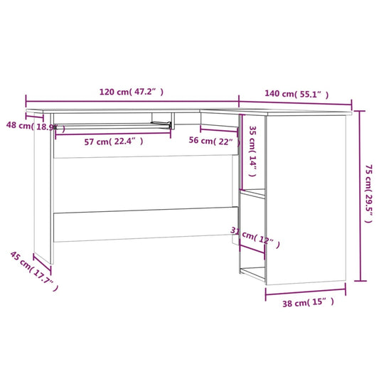 Hjørnepult røkt eik 120x140x75 cm konstruert tre