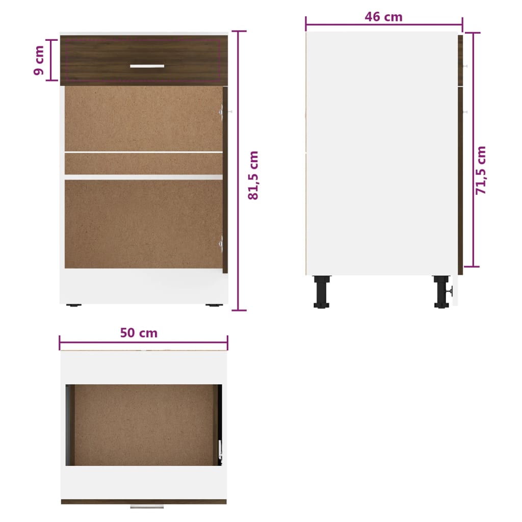 Underskap med skuff brun eik 50x46x81,5 cm konstruert tre