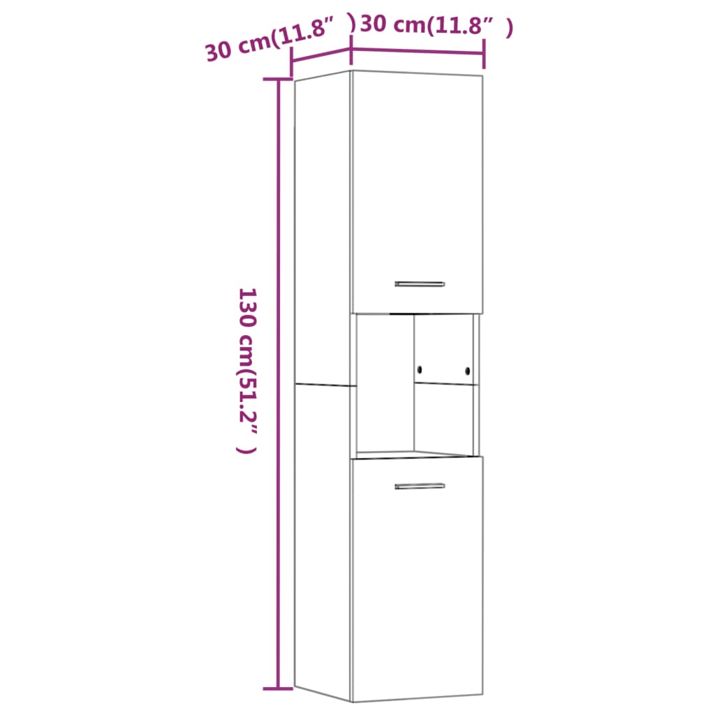 Baderomsskap røkt eik 30x30x130 cm konstruert tre