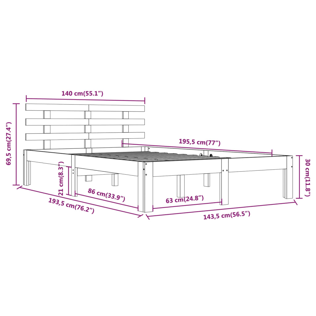 Sengeramme hvit heltre 140x190 cm