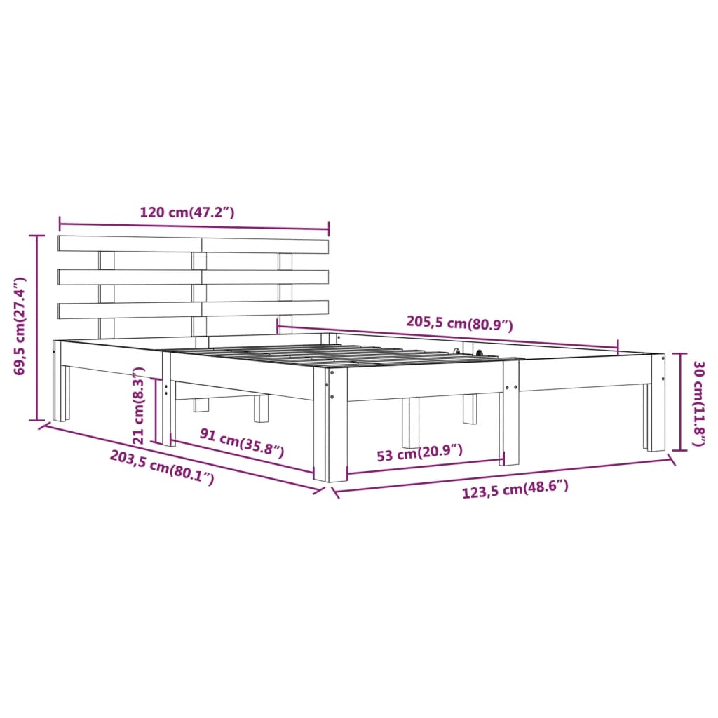 Sengeramme hvit heltre 120x200 cm