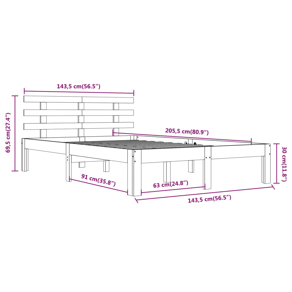 Sengeramme hvit heltre 140x200 cm
