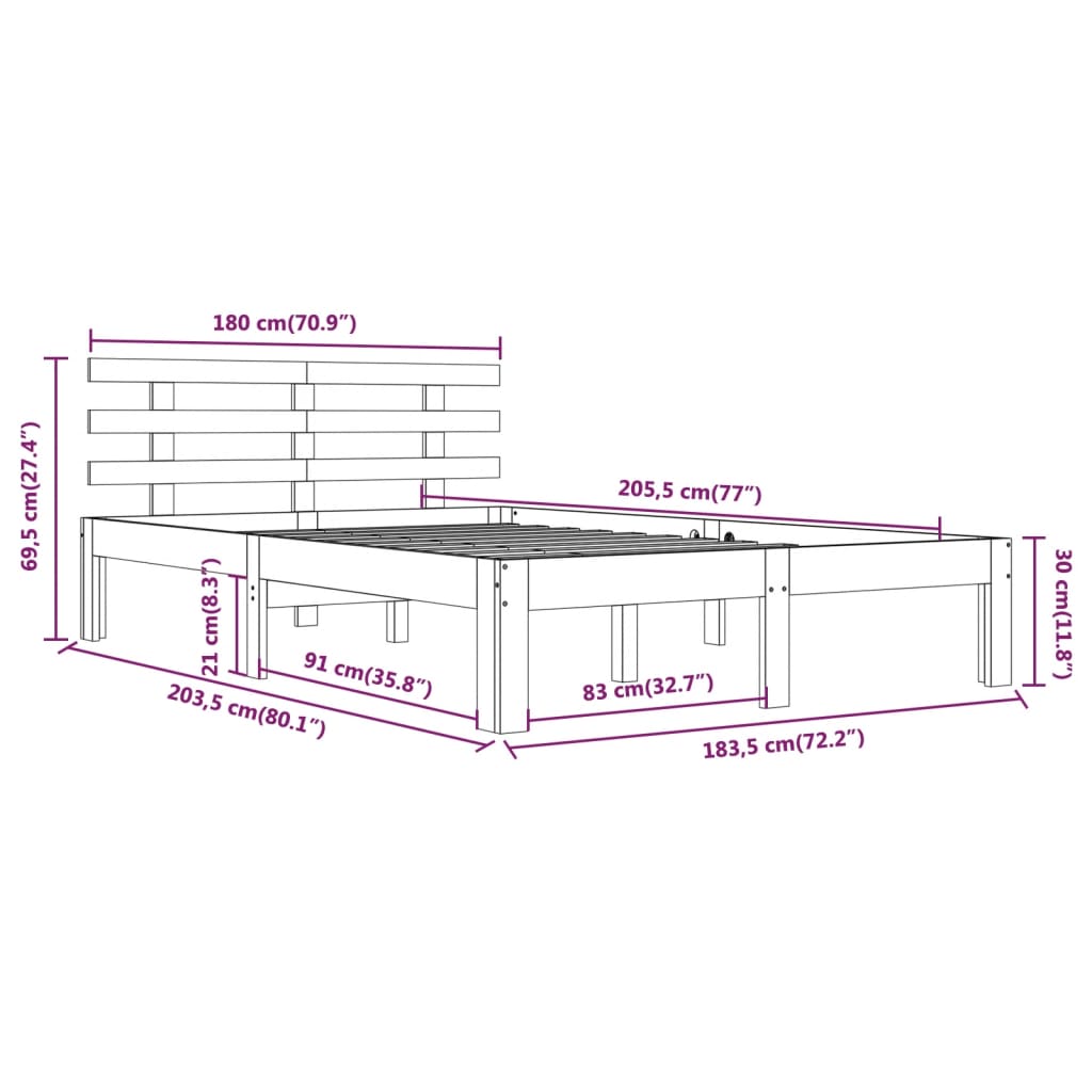 Sengeramme hvit heltre 180x200 cm Super King