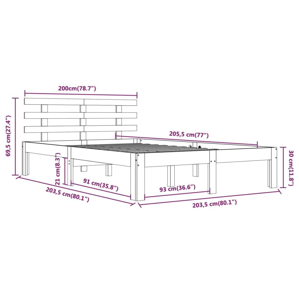 Sengeramme svart heltre 200x200 cm