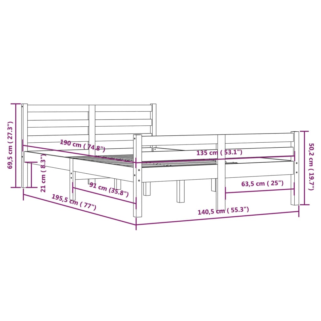 Sengeramme honningbrun heltre 135x190 cm Double