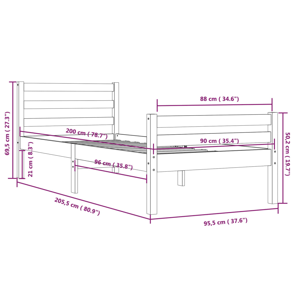 Sengeramme svart heltre 90x200 cm