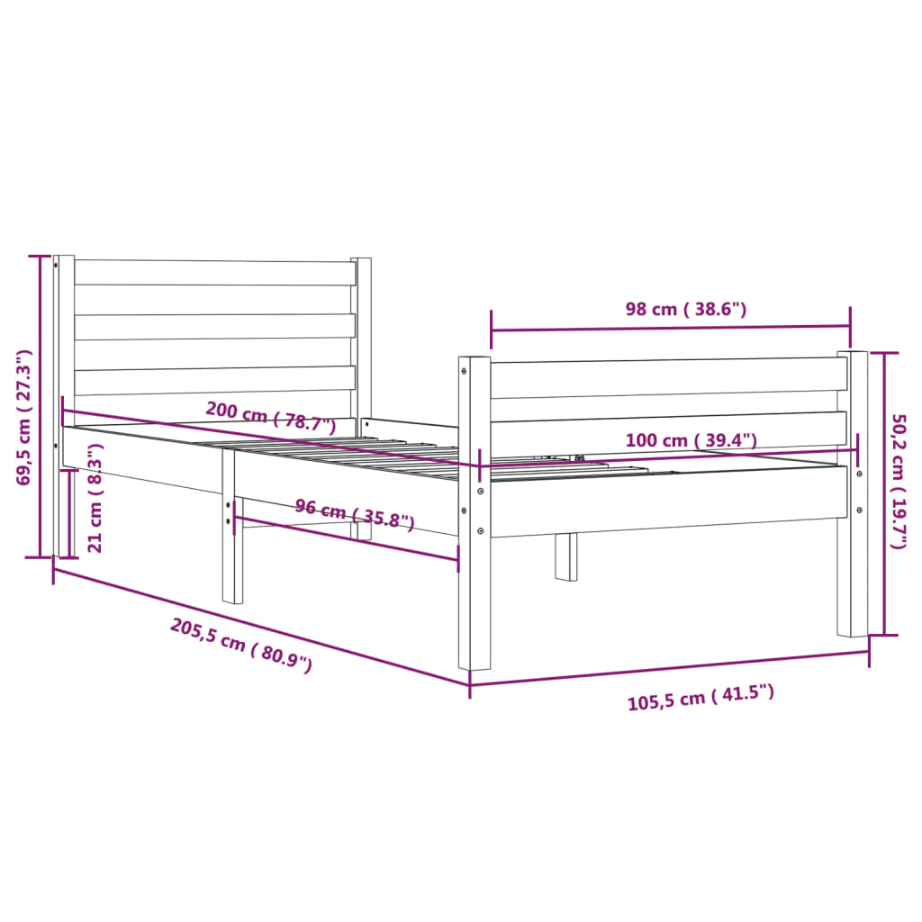 Sengeramme svart heltre 100x200 cm