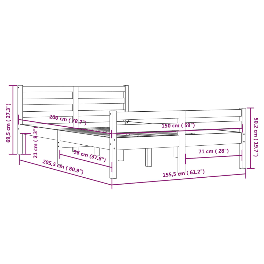 Sengeramme hvit heltre 150x200 cm King Size