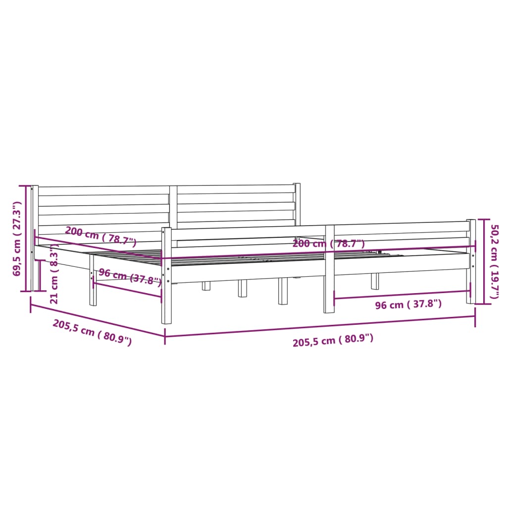 Sengeramme svart heltre 200x200 cm