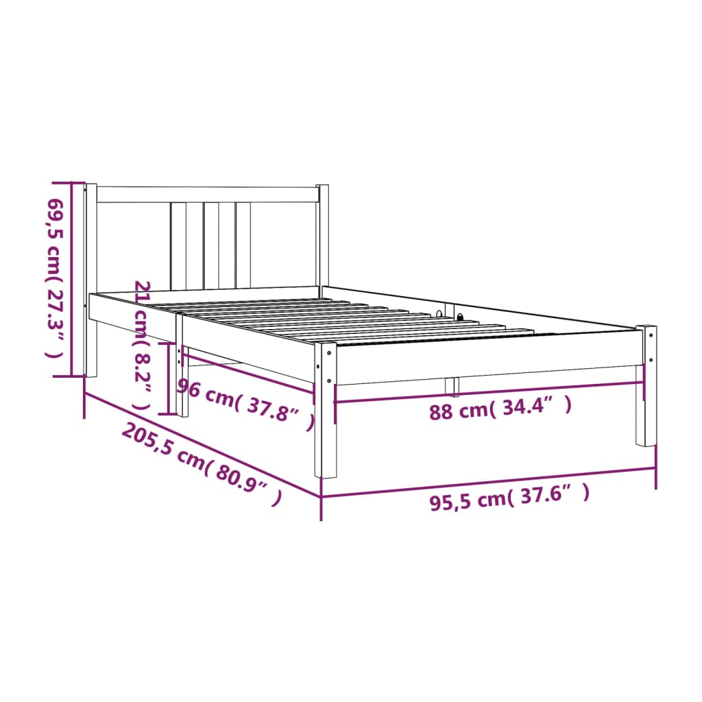 Sengeramme svart heltre 90x200 cm
