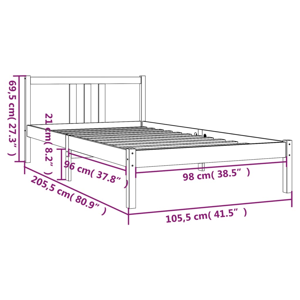 Sengeramme svart heltre 100x200 cm
