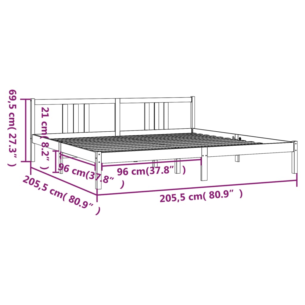 Sengeramme hvit heltre 200x200 cm
