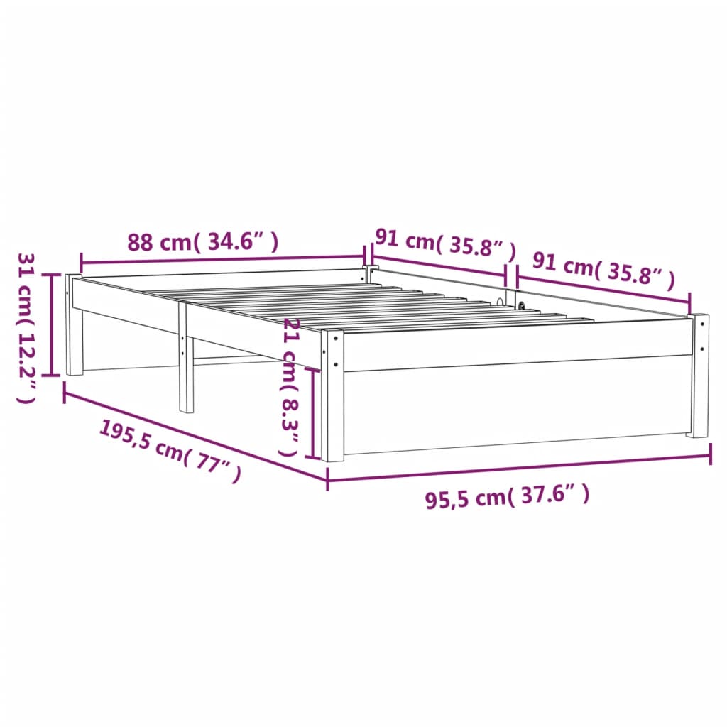 Sengeramme honningbrun heltre 90x190 cm Single
