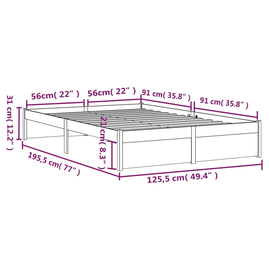 Sengeramme honningbrun heltre 120x190 cm Small Double