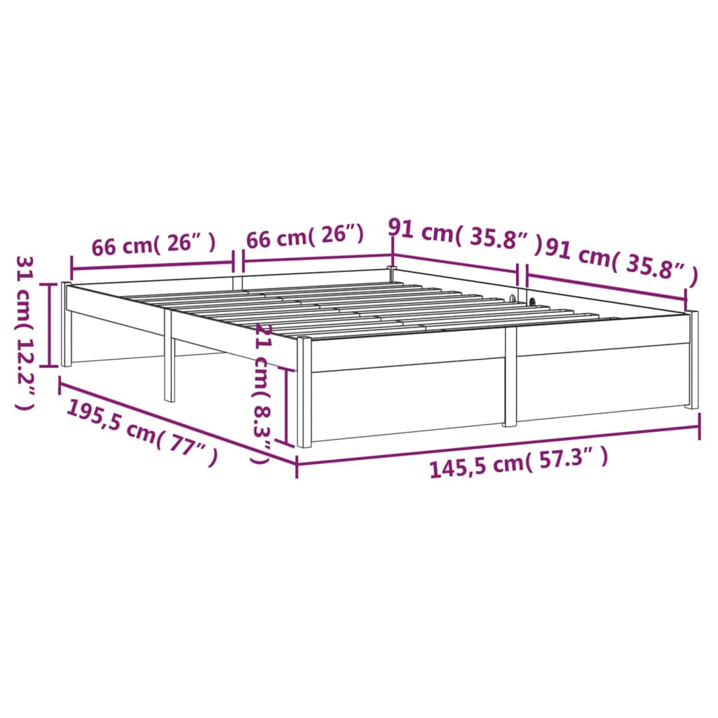 Sengeramme hvit heltre 140x190 cm
