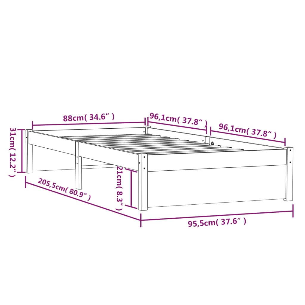 Sengeramme hvit heltre 90x200 cm