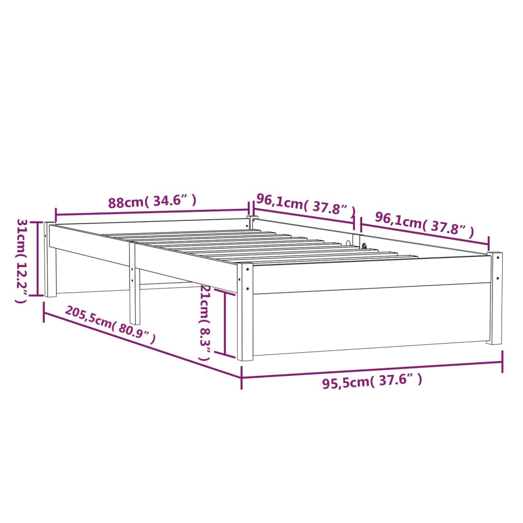 Sengeramme honningbrun heltre 90x200 cm