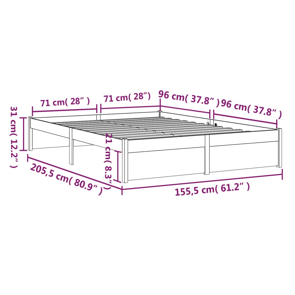 Sengeramme hvit heltre 150x200 cm King Size