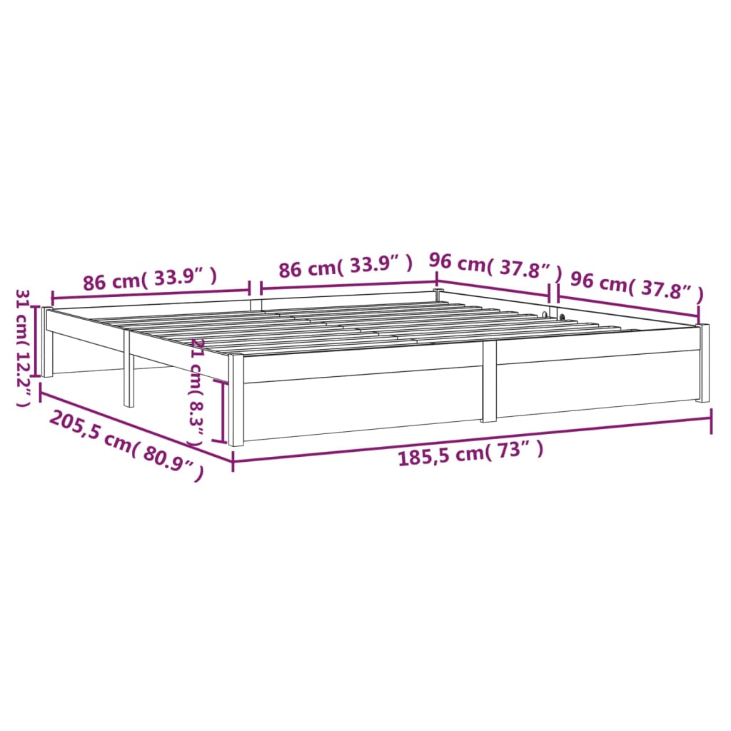 Sengeramme hvit heltre 180x200 cm Super King