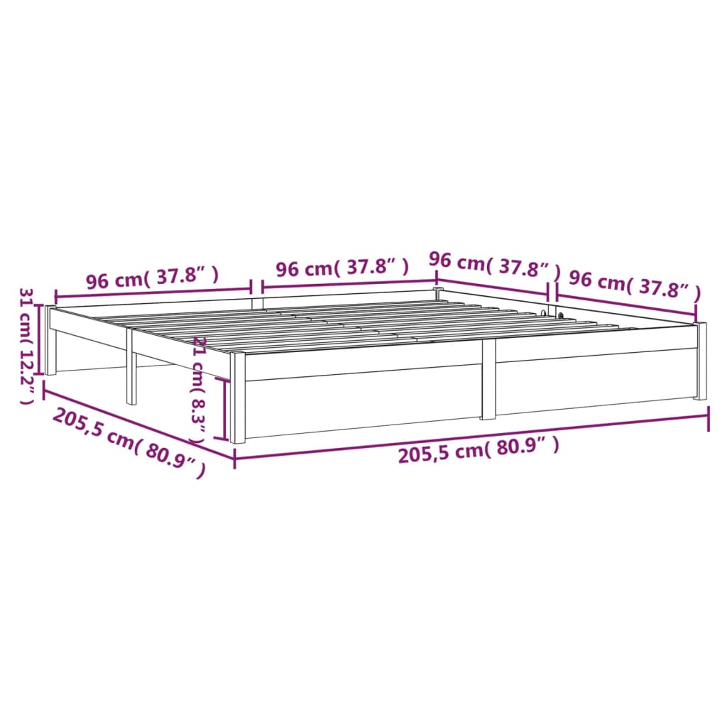 Sengeramme hvit heltre 200x200 cm
