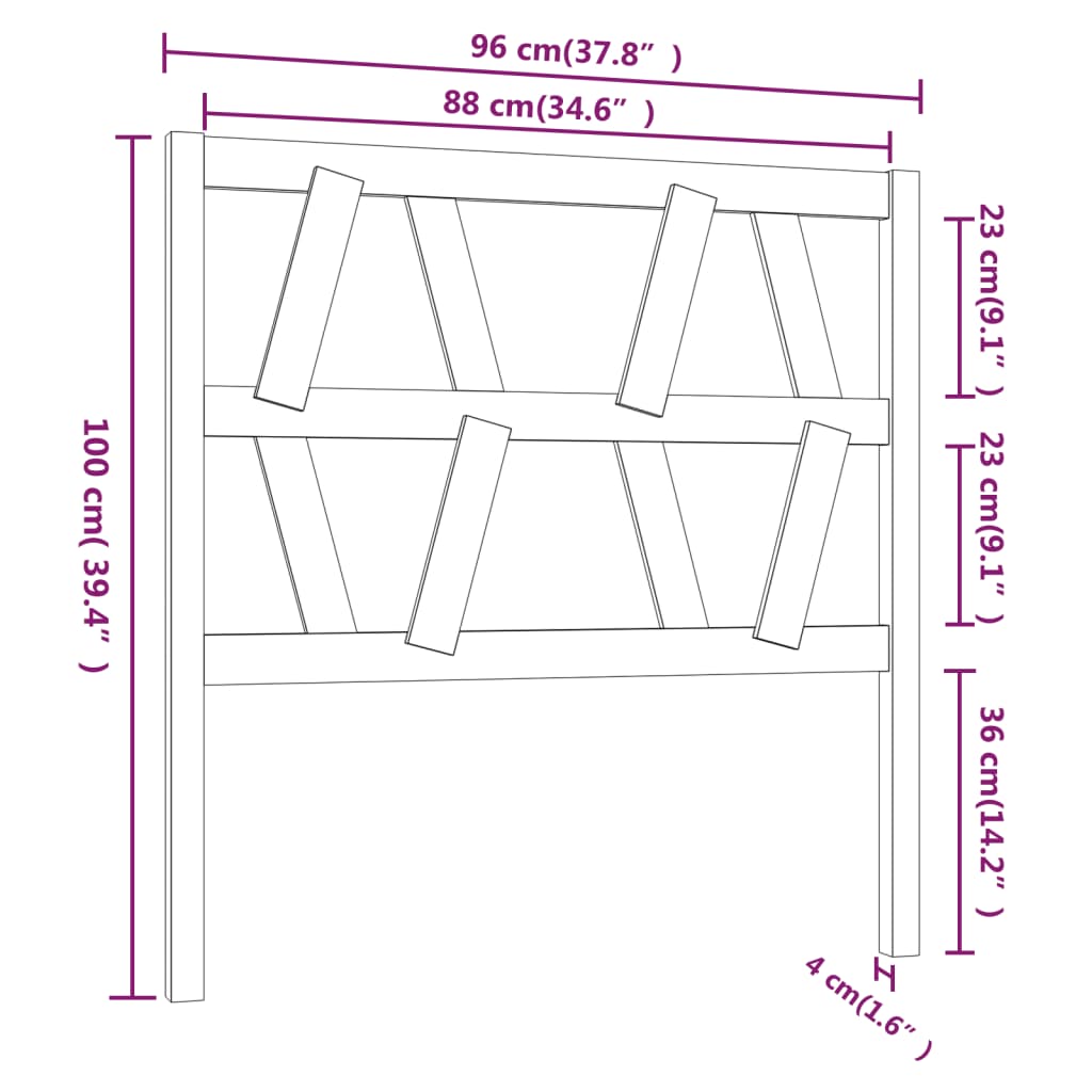 Sengegavl svart 96x4x100 cm heltre furu
