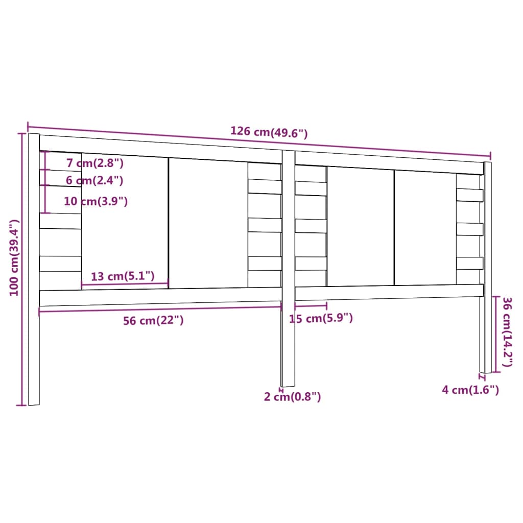 Sengegavl svart 126x4x100 cm heltre furu