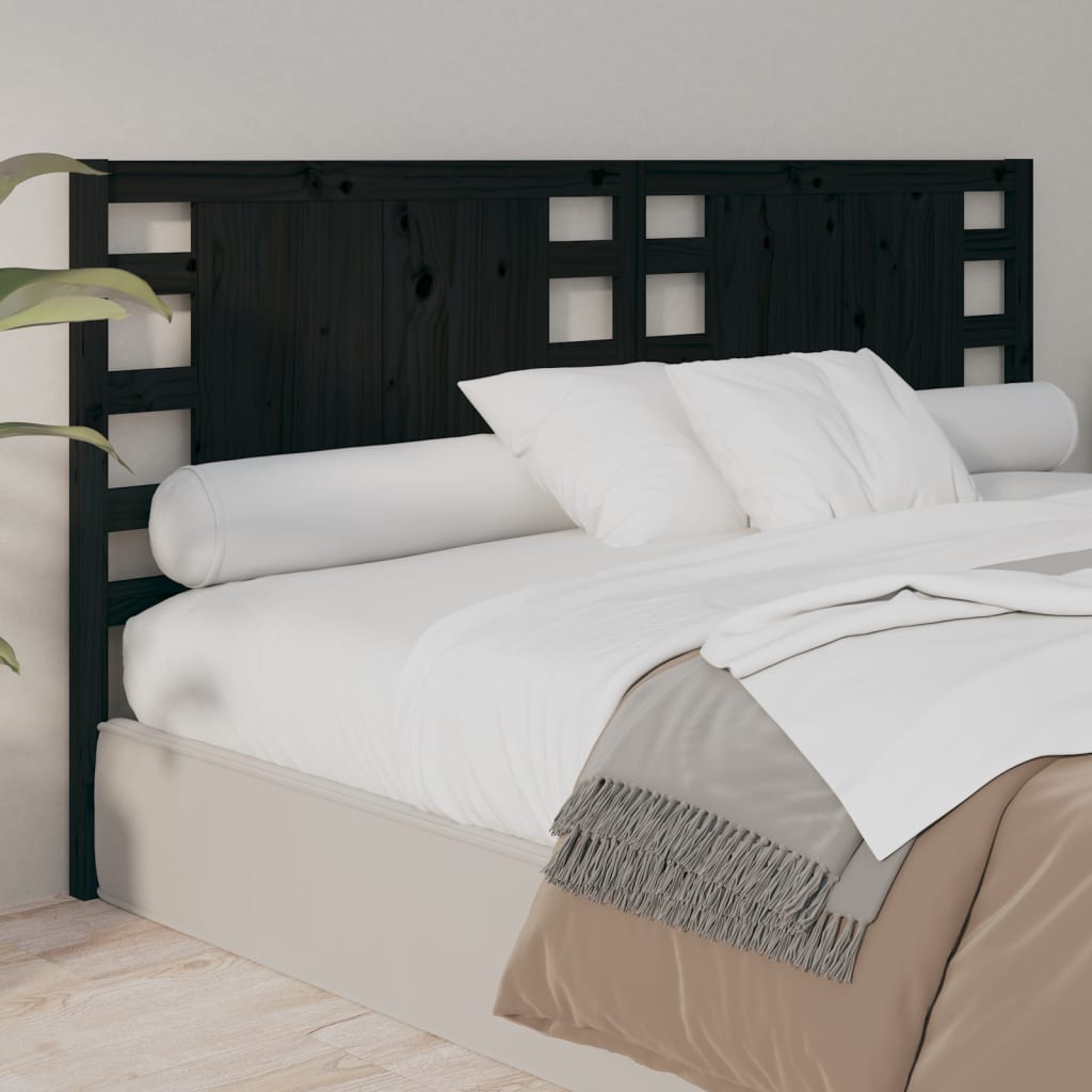Sengegavl svart 146x4x100 cm heltre furu