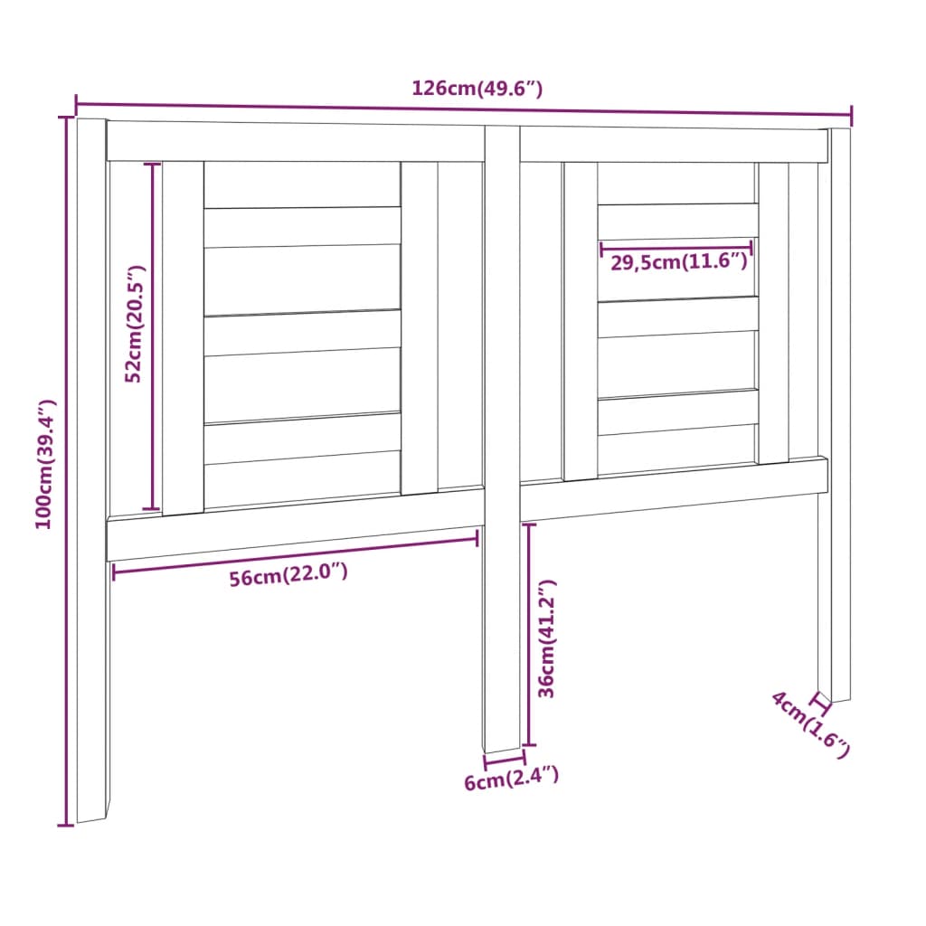 Sengegavl hvit 126x4x100 cm heltre furu