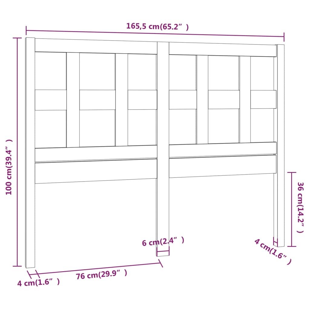 Sengegavl svart 165,5x4x100 cm heltre furu