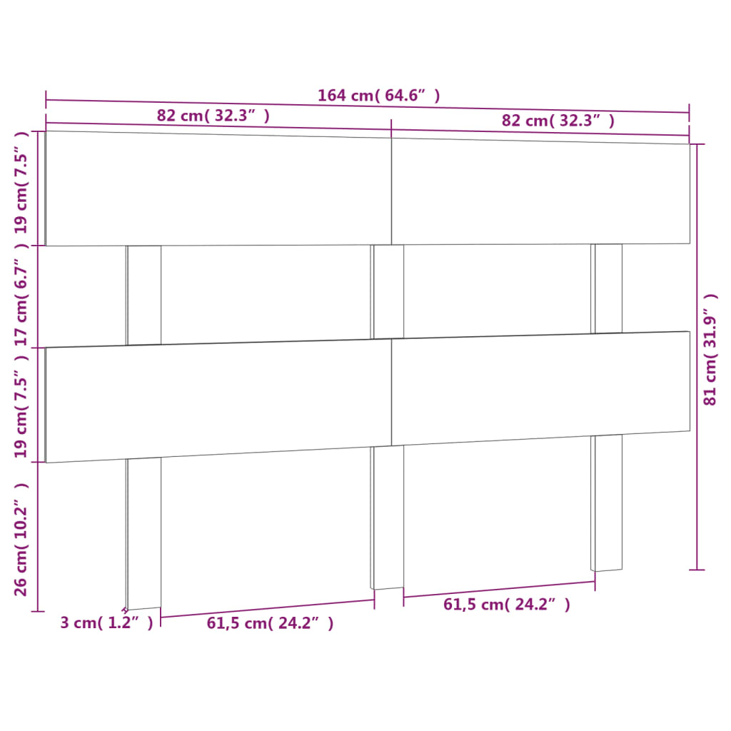 Sengegavl svart 164x3x81 cm heltre furu