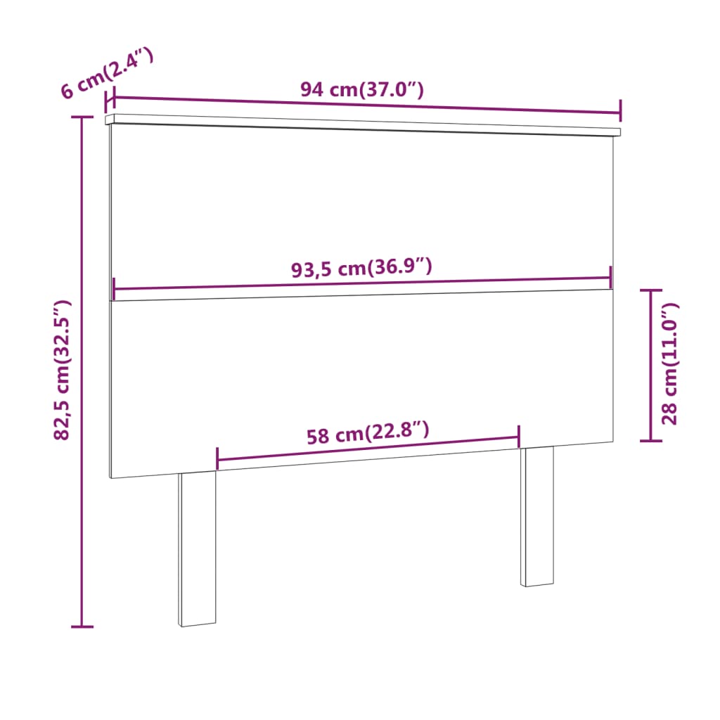 Sengegavl hvit 94x6x82,5 cm heltre furu