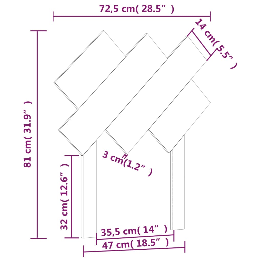 Sengegavl grå 72,5x3x81 cm heltre furu