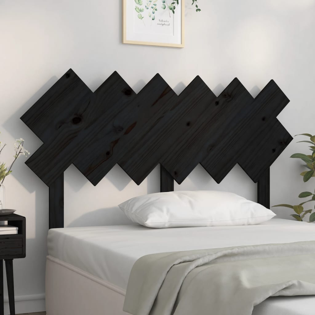 Sengegavl svart 132x3x81 cm heltre furu